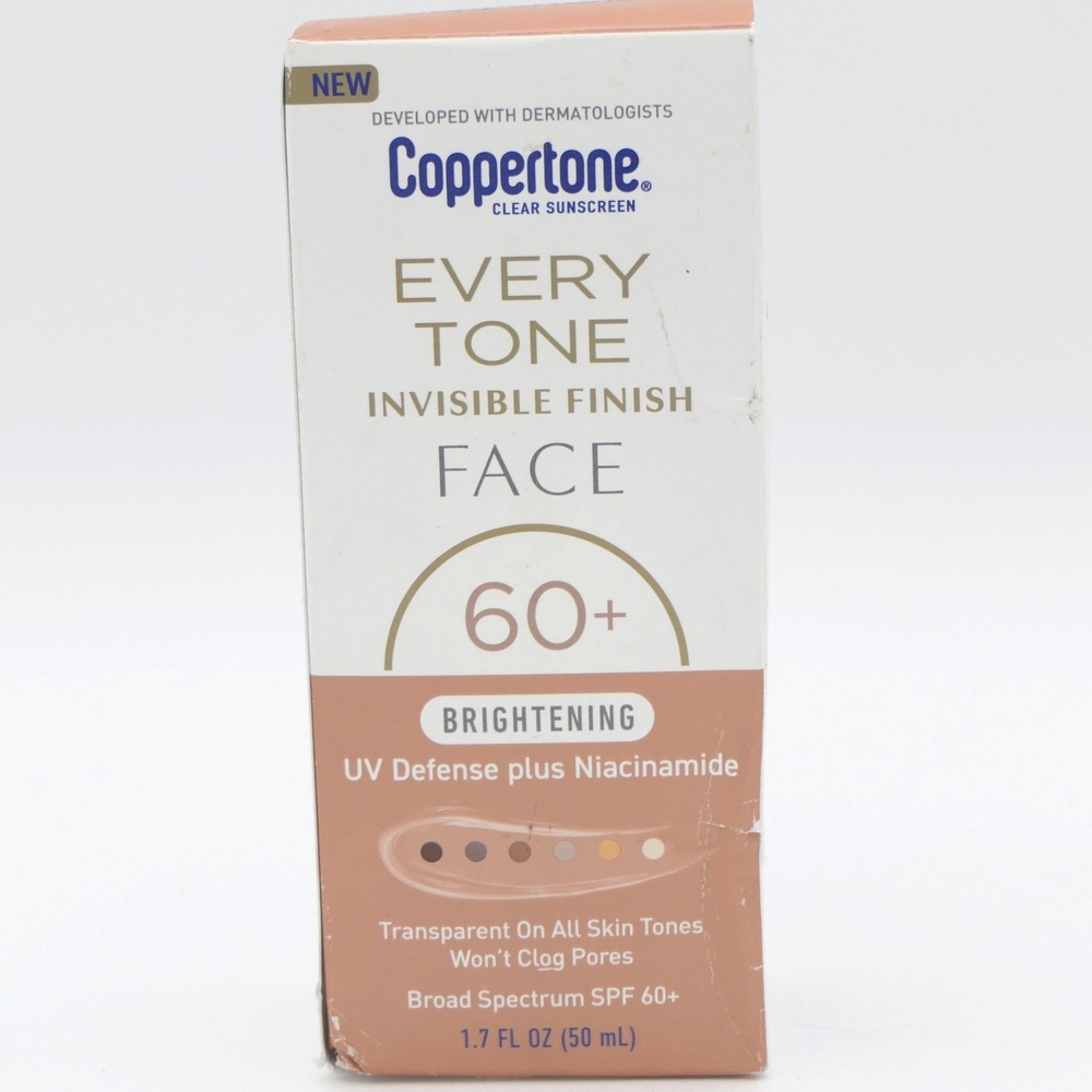 Coppertone Every Tone Invisible Finish Face SPF 60+ Sunscreen Brightening 02/27